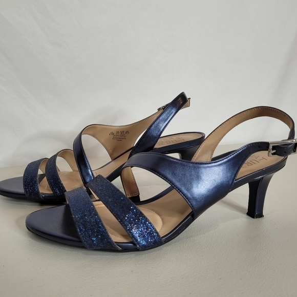 Naturalizer Taimi Blue Metallic Sparkle Slingback Open Toe Dress Heel - Size 8.5 - Picture 2 of 9